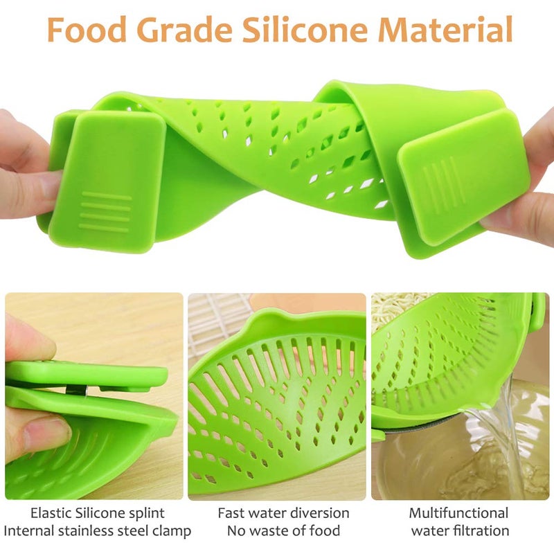 YEVIOR Clip on Strainer for Pots Pan Pasta Strainer  Silicone Food Strainer Hands-Free Pan Strainer  Clip-on Kitchen Food Strainer for Spaghetti  Pasta  Ground Beef Fits All Bowls and Pots (Green) - Image 4